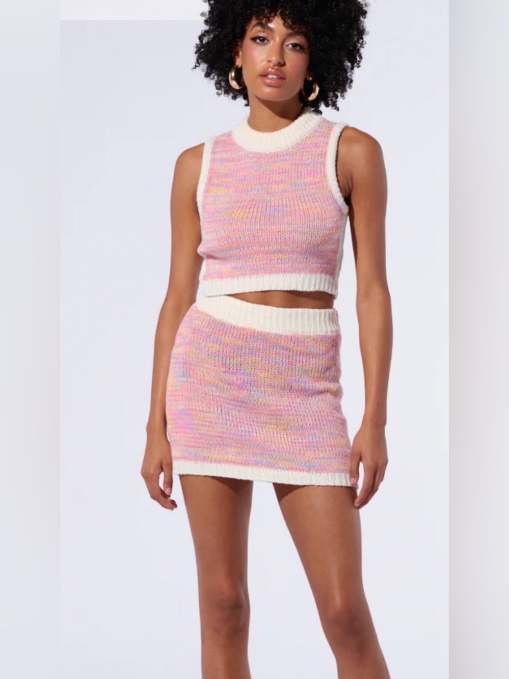 AKIRA Pastel Multicolor Knit Mini Skirt‎ with Cream Trim